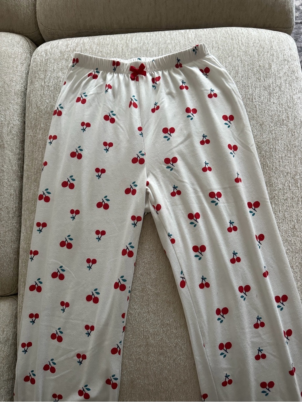 White Cherry-Print Pajama Pants